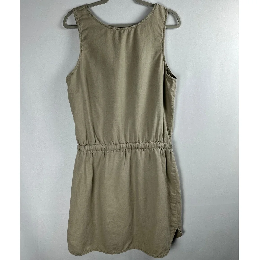 Eastern Mountain Sports Dress Large Tan Linen Blend Sleeveless Safari Minimalist